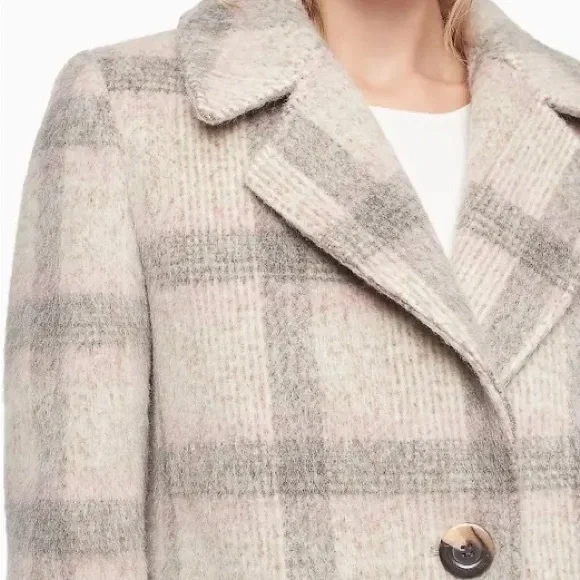 Calvin Klein women’s plaid notch lapel coat - Picture 2 of 6